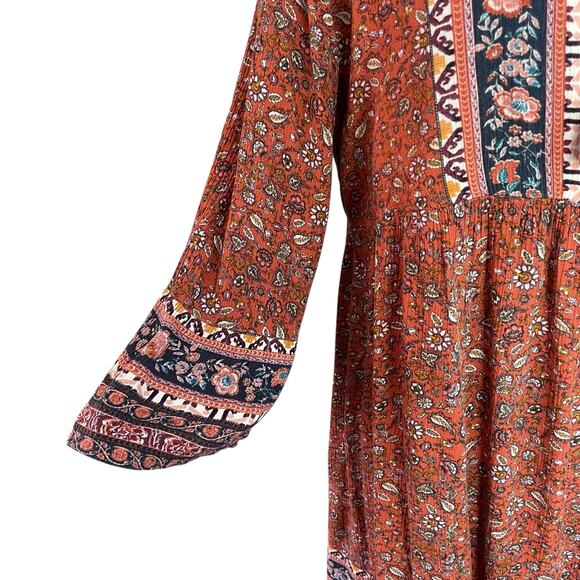 Artesia Rust Blue Boho Tunic / Mini Dress Size XXL Peasant Fall Casual Festival - Picture 2 of 10